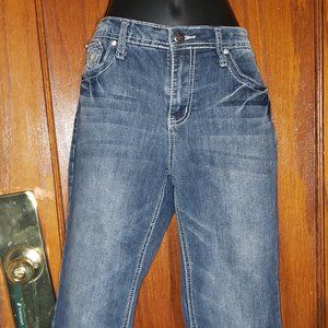 Earl Jean Butterfly Rhinestone Capri Crop Cuffed Embroidered Jeans Sz 10